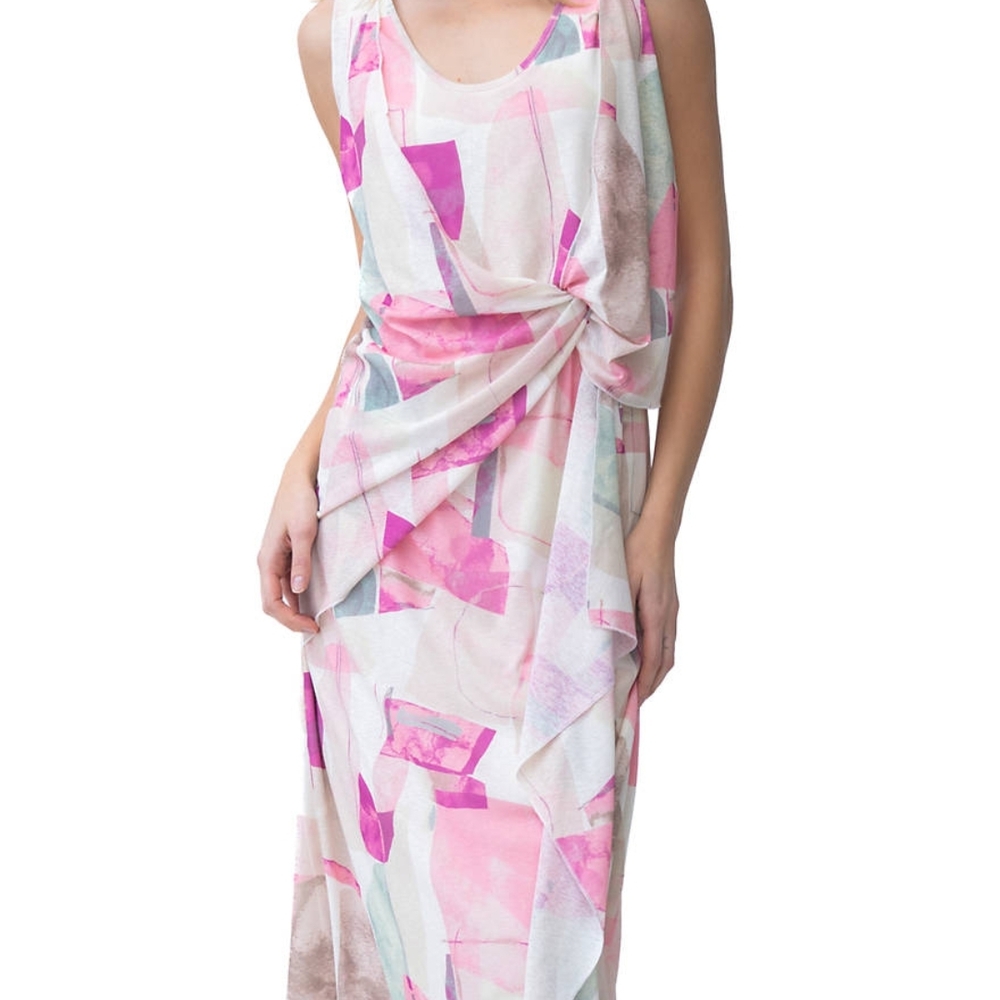 Adrienne Landau Pink and Cream Abstract Maxi Dress